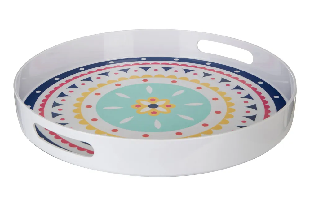 Easily Gripped Bazaar Tray, Scratch Resistant Round Tray, Floral Outdoor Tray, Lightweight Dining Tray - Orsina