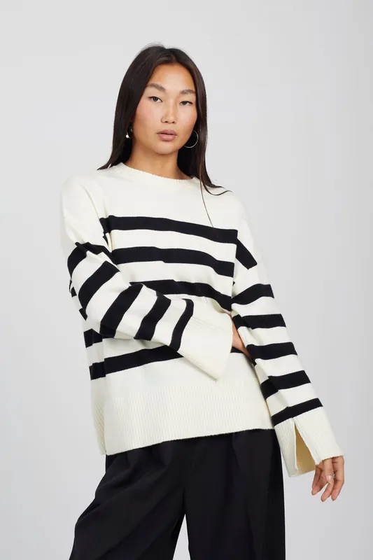 Striped Loose Fit Jumper with Wide Sleeves - Brave Soul