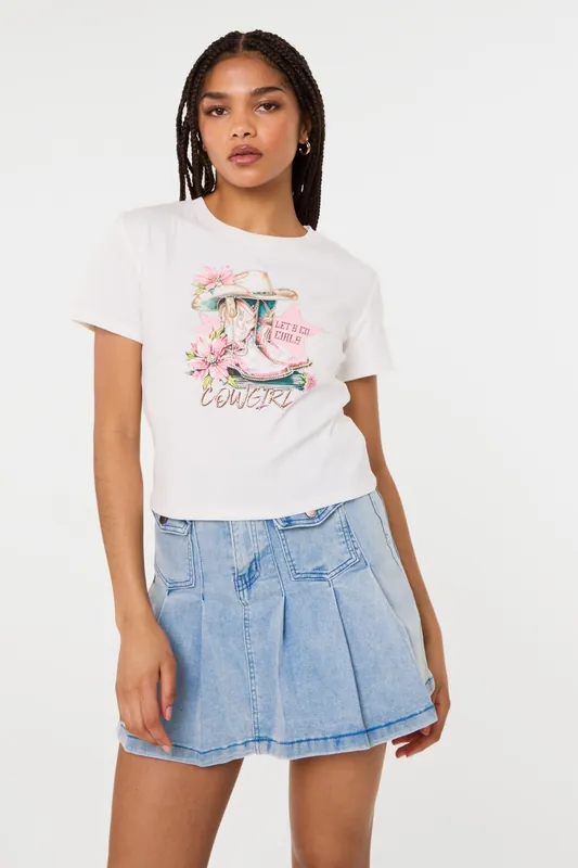White Cowboy Boot Embellished T-Shirt