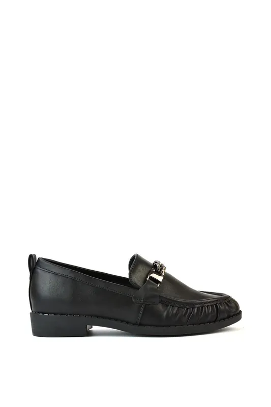 Heidi' Black Loafers with Chain Detail Slip On Casual - XY London