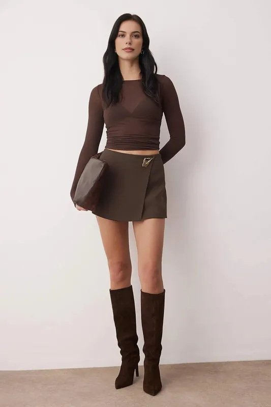High Waist Wrap Front Tailored Mini Skort - WOVCOR