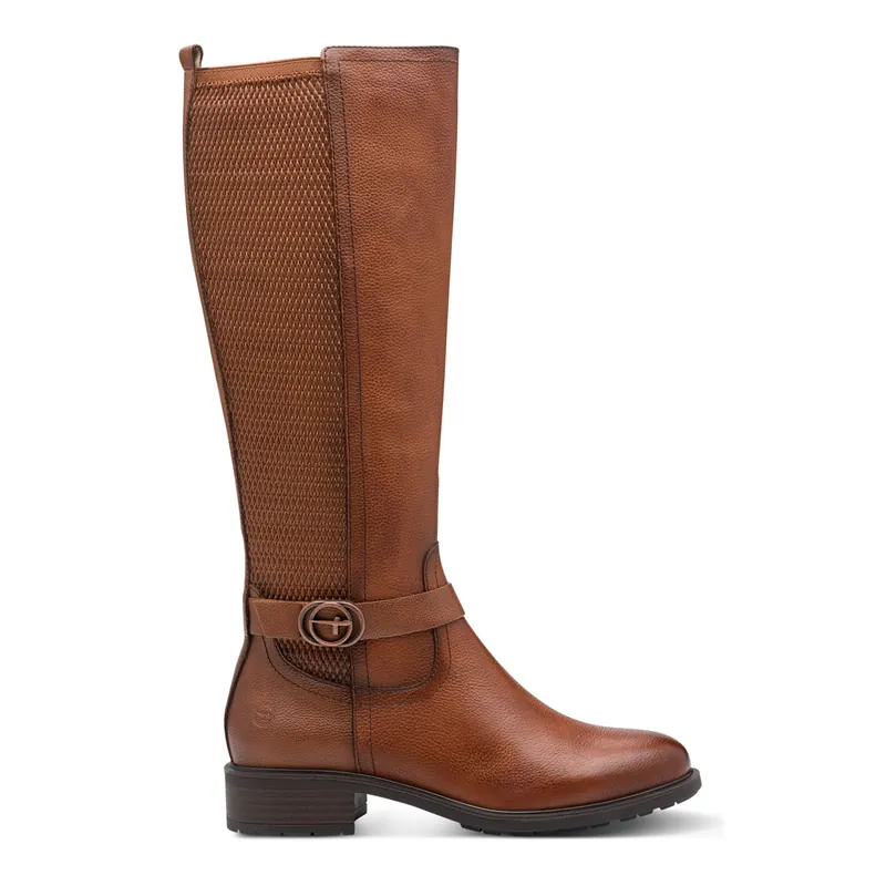 Tamaris Cognac Tan Leather Knee High Riding Boots - Infinity Leather