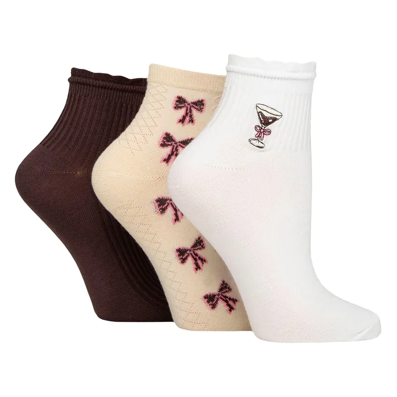 3 Pack Ladies Ribbed Frill Soft Anklet Socks - ELLE
