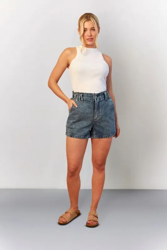 Mid Blue Denim Paper Bag Shorts - In The Style