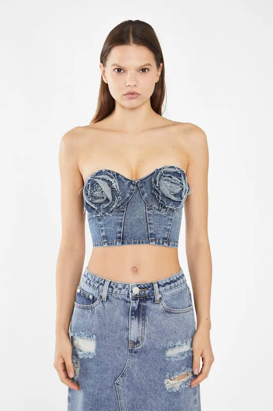 Denim Corsage Crop-Top