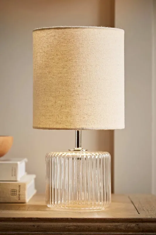 Betty Glass Table Lamp with Fabric Lamp Shade - ValueLights