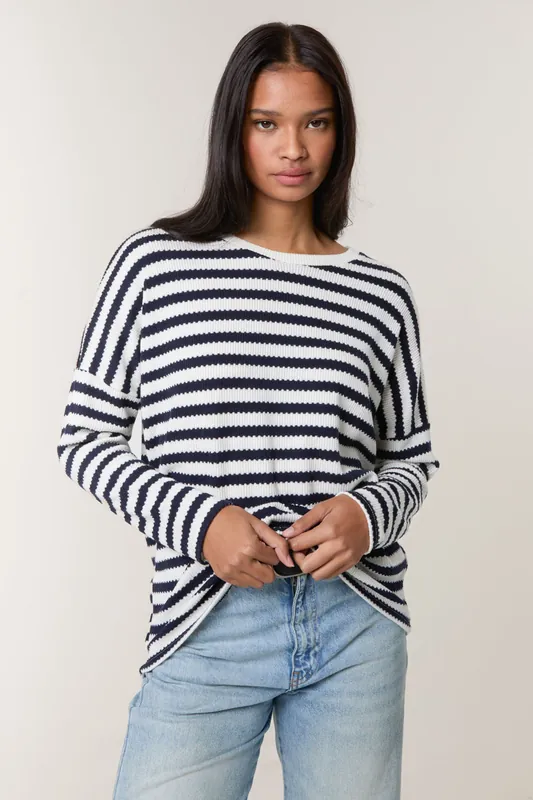 Navy Cut and Sew Knit Stripe Top - Blue Vanilla