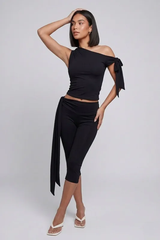 Tie Drop Shoulder Top and 34 Legging Co-ord - Slinky - Two Piece Set