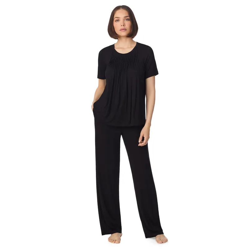 Short sleeve top and pant pyjama sleep set with pleats in black - DKNY