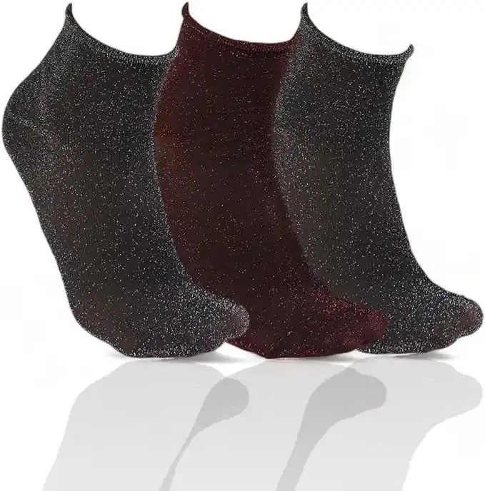 3Pair Sparkle Seamless Glitter Sparkly Metallic Ankle High Socks - Alse Studio