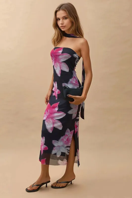 Strapless Floral Midi Dress - Hiccup