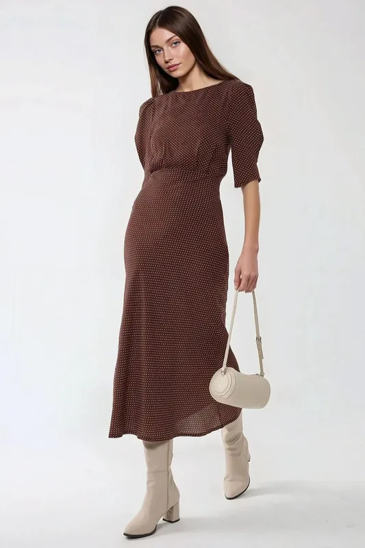 Dots Pattern Fitted Midi Dress - Hiccup