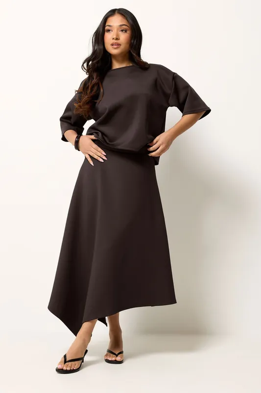 Petite Asymmetric Hem Midi Skirt - PixieGirl