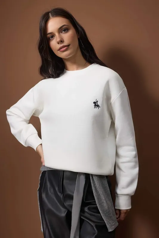 Fleece Lined Embroidered Knit Sweatshirt - WOVCOR