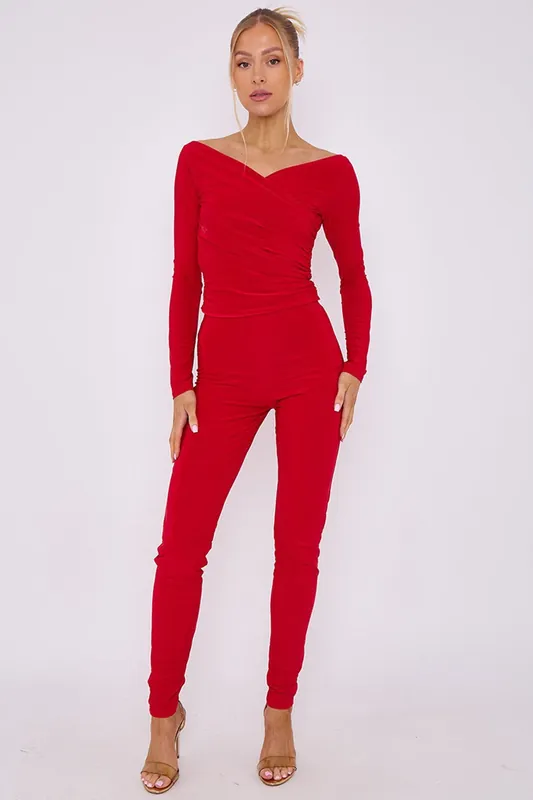 Plunge Wrap Detail Top And Leggings Slinky Co-Ord Set