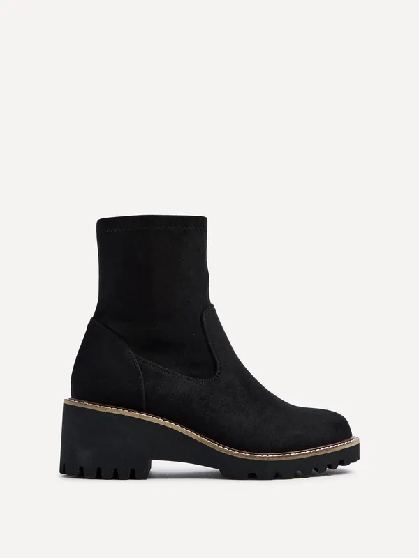Trish Black Faux Suede Wedged Heel Ankle Boot - Linzi