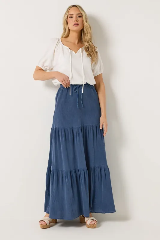 Tall Acid Wash Tiered Maxi Skirt - Long Tall Sally