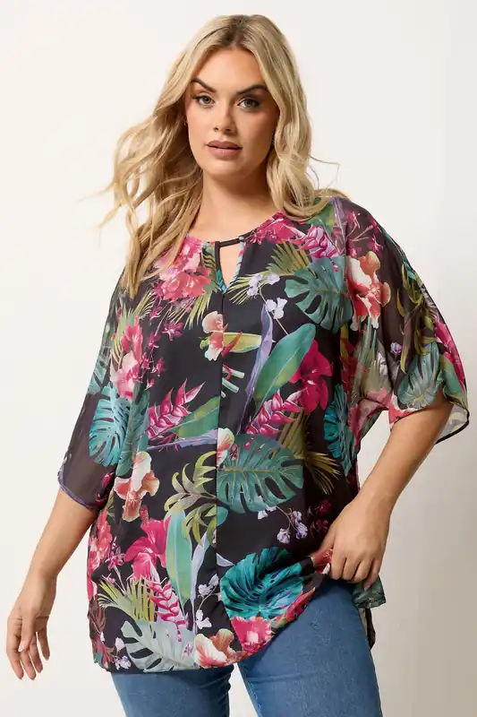 Tropical Print Keyhole Detail Top - Yours