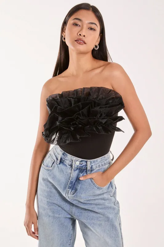 Corsage Front Ruffle Bodysuit - Pink Vanilla