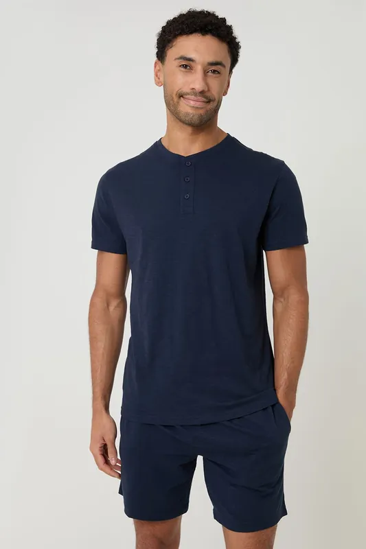 Cotton Grandad Pyjama Top & Shorts - Threadbare