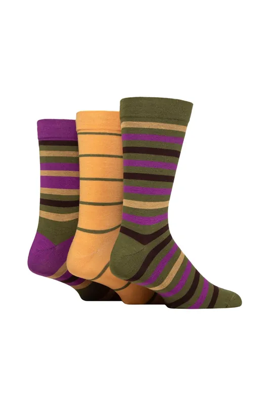 3 Pair Comfort Cuff Gentle Bamboo Striped Socks with Smooth Toe Seams - SOCKSHOP