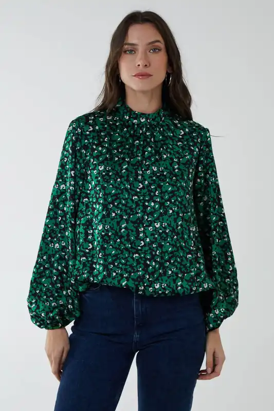 Satin Blouson Top - Blue Vanilla