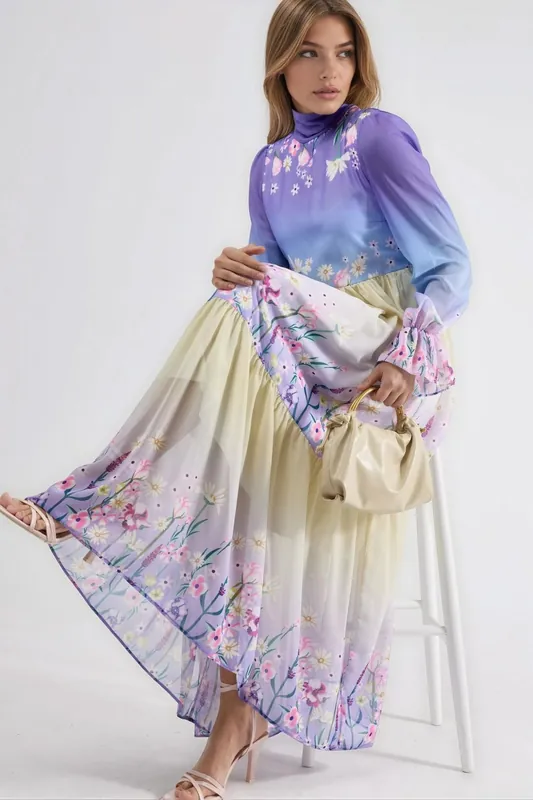 Floral chiffon turtleneck maxi dress - MSN Collection