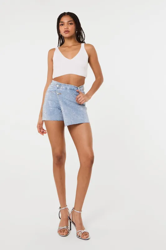 Light Blue Diamante Denim Skort - Pink Vanilla