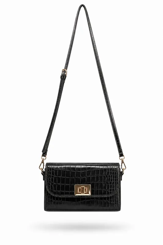 Croc Pu Leather Detachable Strap Crossbody Bag - Belissh
