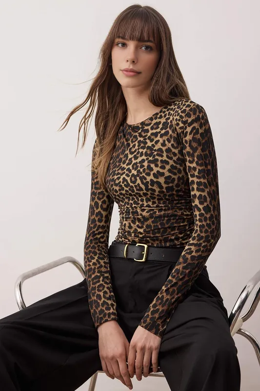 Leopard Print Stretch Knit Bodysuit - WOVCOR