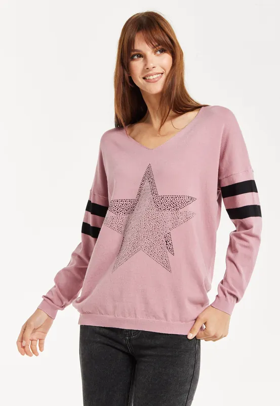 Sparkly Star Pink Long Sleeve Jumper - Liquorish