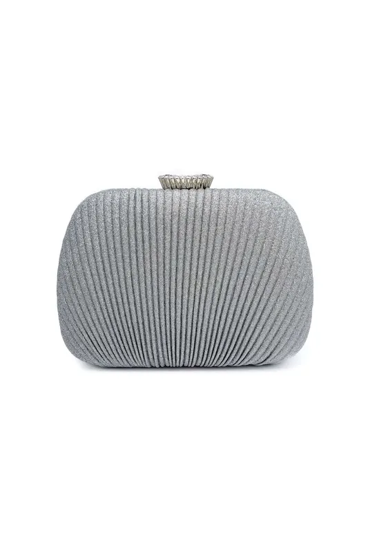 Diamante Crystal Clasp Pleated Shell Clutch Evening Bag - Kitise