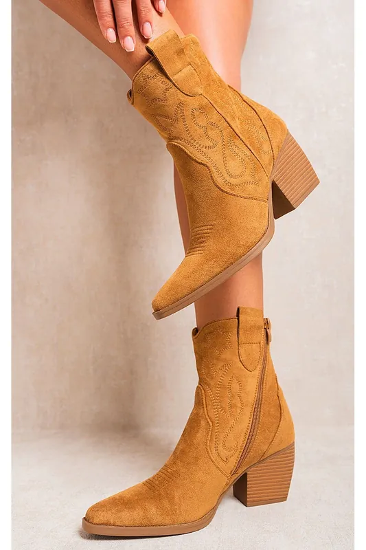 Laura Faux Suede Cowboy Ankle Length Boots - IKRUSH