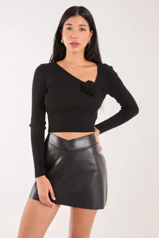 Corsage Knit Long Sleeve Top - Pink Vanilla