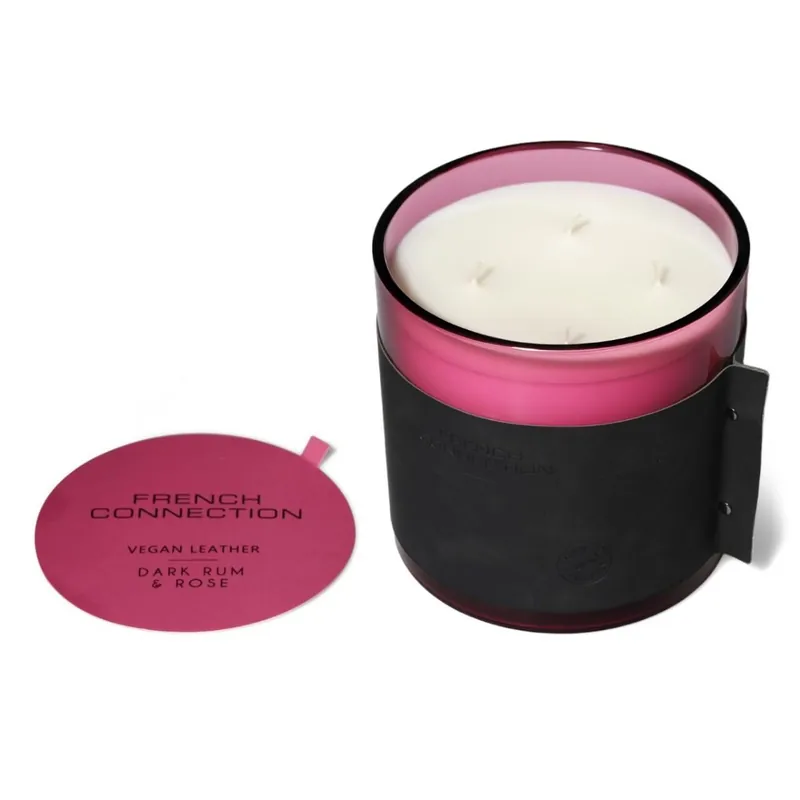 Leather Effect Candle Dark Rum & Rose 1.46kg Four Wick - French Connection