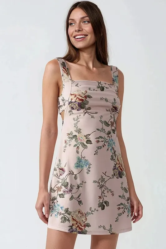 Printed Bodycon Mini Dress with Square Collar - Hiccup