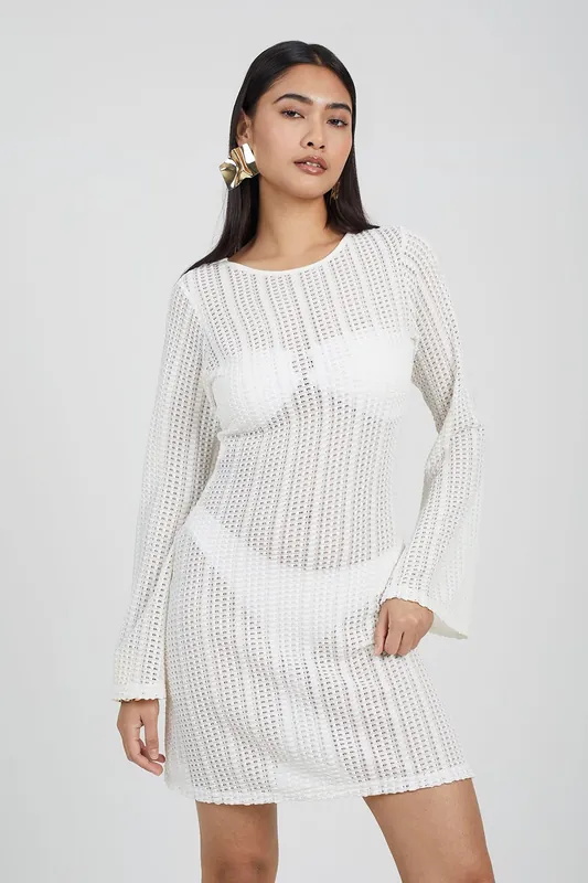Long Sleeve Knitted Mesh Mini Dress - Brave Soul