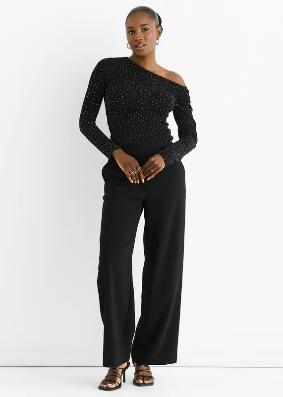 Black Diamante Slash Neck Top - Gini London