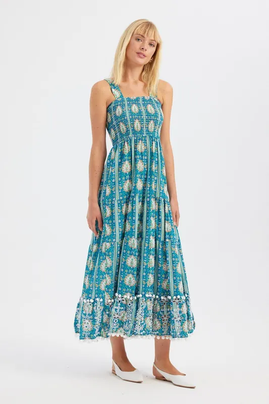 Abstract Square Neck Maxi Dress - Hiccup