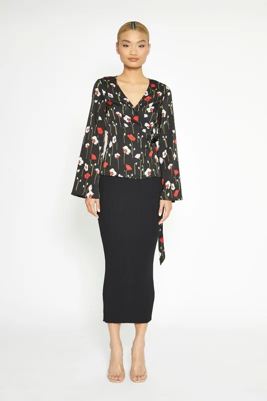 Wrap Flared Sleeve Blouse - Shnoo