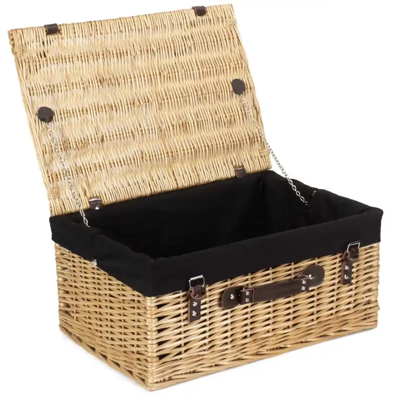 Wicker 51cm Buff Picnic Basket with Cotton Lining - Red Hamper