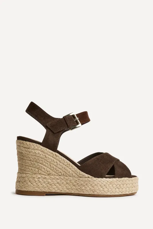 Noah Brown Crossover Wedge Sandals - Linzi