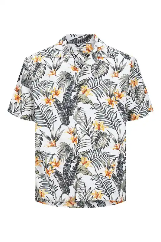Casual Short-Sleeved Shirt Relaxed Fit All-Over Print White