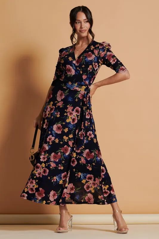 Qaliyah Wrap Front Mesh Maxi Dress - Jolie Moi