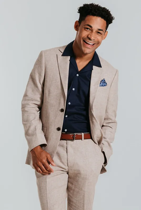 Sand Slim Fit Linen Suit Jacket - Dobell