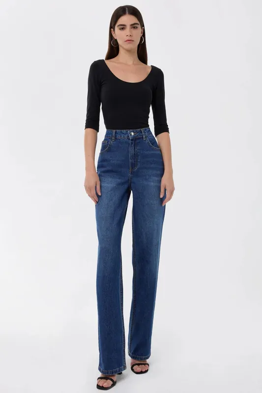 High-Waist Straight-Leg Washed Pants