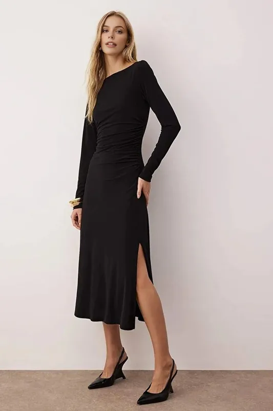 A-Line Stretch Maxi Knit Dress with Back Detail