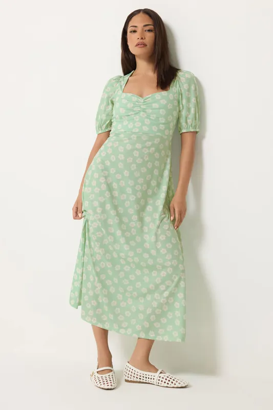 Petite Floral Ruched Midi Dress - PixieGirl
