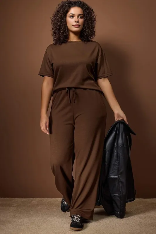 Relaxed Fit Drawstring Waist Wide Leg Co-ord Set