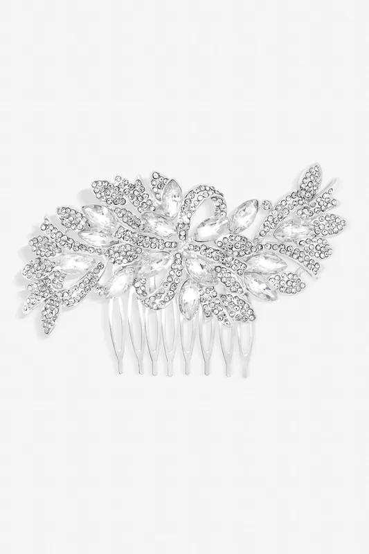 Louisa Silver Navette Crystal Ribbon Swirl Comb - Jon Richard